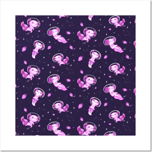 Kawaii Axolotl Space Astronaut Pattern Posters and Art